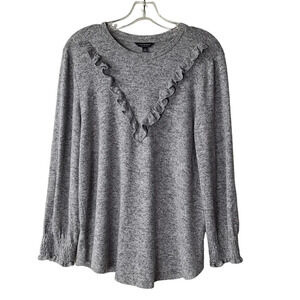 Lucky Brand Large Heather Grey Gray Soft Cloud‎ Jersey Long Sleeve Ruffle Top